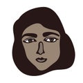 Minimalistic linear isolated female portrait. Brown face with dark eyes. Iranian, Turkish, Saudi Arabia facial features. Middle