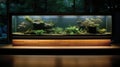 Minimalistic living room with expansive wall aquarium for aquatic architectural design