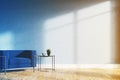 Minimalistic living room, blue armchair toned Royalty Free Stock Photo