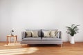 minimalistic living room interior with single vintage sofa in front of white wall copy space 3D Illustration