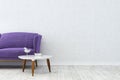 White living room, purple sofa close up Royalty Free Stock Photo