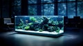 Minimalistic living room with large wall aquarium as aquatic architectural feature Royalty Free Stock Photo