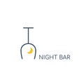 Minimalistic logo for alcoholic bar, shop, restaurant. Night bar lettering with yellow crescent sign. Isolated over black