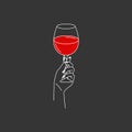 Minimalistic logo of an alcoholic establishment. Logo for a bar, shop, restaurant. Glass with red wine in hand. Isolated over Royalty Free Stock Photo