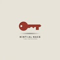 Minimalistic logo design featuring a red key silhouette on a cream background. The Royalty Free Stock Photo