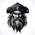 minimalistic logo emblem tattoo with head of a bearded pirate in a hat on a white isolated background