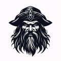 minimalistic logo emblem tattoo with head of a bearded pirate in a hat on a white isolated background