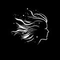 Minimalistic logo template, white icon of woman hairstyle silhouette on black background, modern logotype concept for Royalty Free Stock Photo