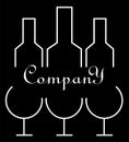 Minimalistic logo from transparent bottles and glasses contours alcoholic business design Royalty Free Stock Photo