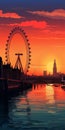 Minimalistic London Eye Sunset Wallpaper Royalty Free Stock Photo