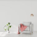 Minimalistic modern interior with an armchair, mockup for your design. You can use this mockup to display your artwork on the wall
