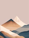 Minimalistic mountain art with mild colours, Boho style