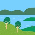 Minimalistic nature lake and mountains and trees background