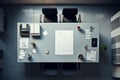 Minimalistic office with desk and shelves Royalty Free Stock Photo