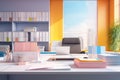 Minimalistic office with desk and shelves Royalty Free Stock Photo