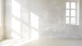 Minimalistic Old Sunny White Room with Blank Wall and Sunny Window