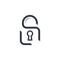 Minimalistic open padlock icon in dark gray with a circular shackle and rectangular Royalty Free Stock Photo