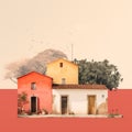 Minimalistic Paper Collage: Average Colonial Architecture Of Rural Vernacular Houses In Jalisco, Mexico