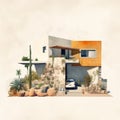 Minimalistic Paper Collage Of Retro Desert House In Jalisco, Mexico Royalty Free Stock Photo