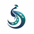 Minimalistic Peacock Logo Design In Light Navy And Dark Emerald