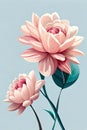 a minimalistic peony flowers background in cloudy sky blue and pale terra pastel colors. wallpaper artwork