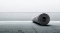 Minimalistic photo of wire mesh roll on gray concrete floor Royalty Free Stock Photo