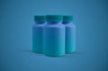 3D Render of vitamins colorful plastic containers front view