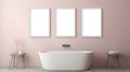 Minimalistic Pink Bathroom Mock-up With Frameless Photos Royalty Free Stock Photo