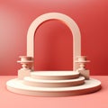 Ai, AI Generated Minimalistic pink 3D Podium. Realistic elegant girly pedestal on background with Copy space.