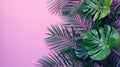 Minimalistic Pink Palm on Light Purple Background with Copy Space AI Generated