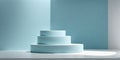 Minimalistic podium in bright blue pastel colors designed for product presentation