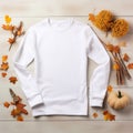 A minimalistic product photo of a white blank sweatshirt mockup