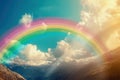 Minimalistic rainbow arch in nature's landscape with vibrant sky and clouds Royalty Free Stock Photo