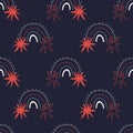Minimalistic rainbow seamless pattern with stars. Rainbow star pattern of dotted and flat lines with red star