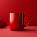 Minimalistic Red Mug Mockup On Scarlet Colored Background