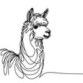 A minimalistic and refined portrayal of an alpaca through a simple yet graceful line sketch against a plain white backdrop.