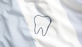 A minimalistic rendering of a tooth outlined on soft fabric, illustrating the importance of dental health and sparking