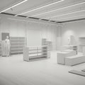Minimalistic retail space with a monochromatic design. Features include mannequins Royalty Free Stock Photo