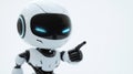 Minimalistic robot with a black visor pointing in a white space