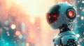 Minimalistic, robot-themed design with a bright and lively technological background
