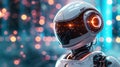 Minimalistic, robot-themed design with a bright and lively technological background