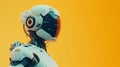Minimalistic, robot-themed design with a bright and lively technological background