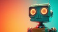 Minimalistic, robot-themed design with a bright and lively technological background