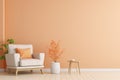 Minimalistic room with wall in peach color