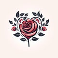 Minimalistic rose logo with heart-shaped leaves