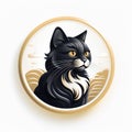 minimalistic round logo symbol with black cat head on a white background