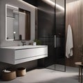 A minimalistic Scandinavian bathroom with clean lines, monochrome palette, and sleek fixtures3