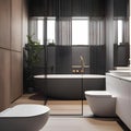 A minimalistic Scandinavian bathroom with clean lines, monochrome palette, and sleek fixtures5