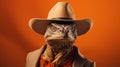 Minimalistic Sci-fi Portrait Komodo Dragon In Cowboy Hat