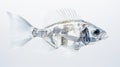 Intricate Stainless Steel Fish Sculpture On White Background